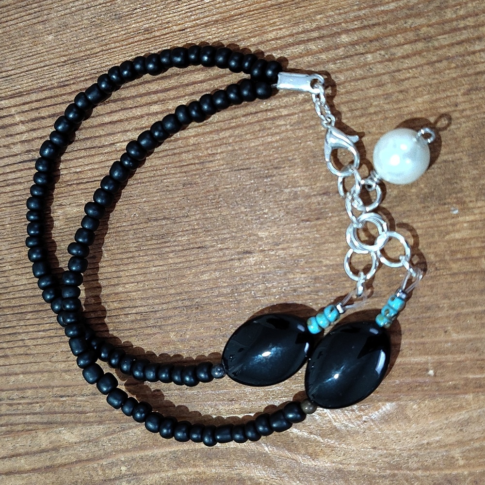 Ladies Double Strand Black Beaded Bracelet, Handmade Ladies Bracelet - Picture 8 of 8